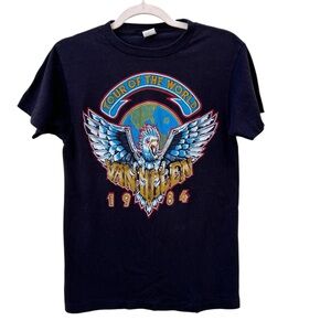 Van Halen True Vintage Tour of the World 1984 Eagle Print Ched Black Shirt Large